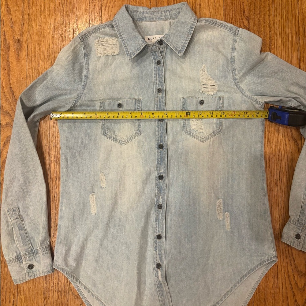 Bullhead Light Blue Distressed Denim lightweight cotton long sleeve shirt small - Picture 10 of 10